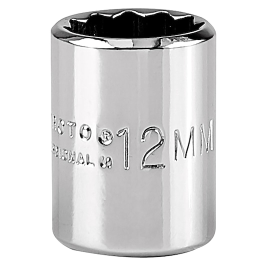 PROTO 12mm chrome socket, SKU J4712TM, close-up view on white background.