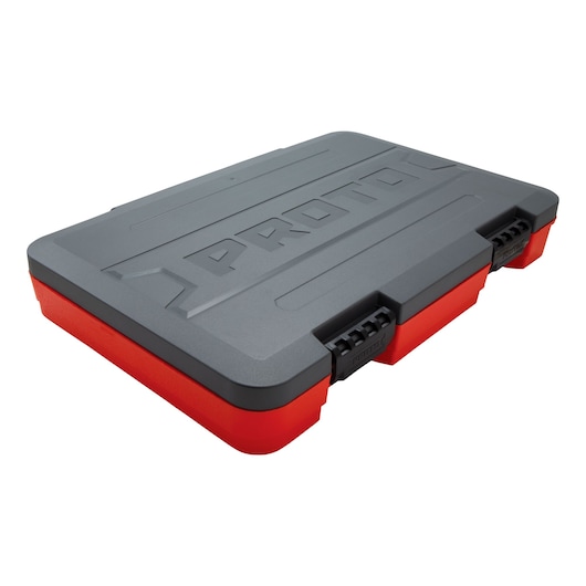 Photo of PROTO J47137S grey and red hard plastic tool case, angled on white background.