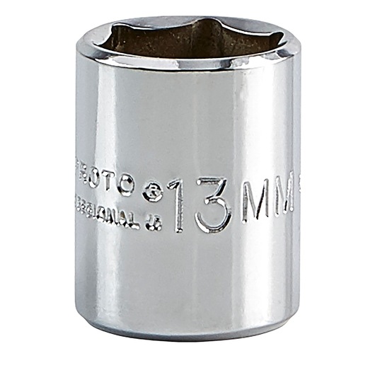 PROTO J4713M 13mm chrome socket, close-up front angle on white background.