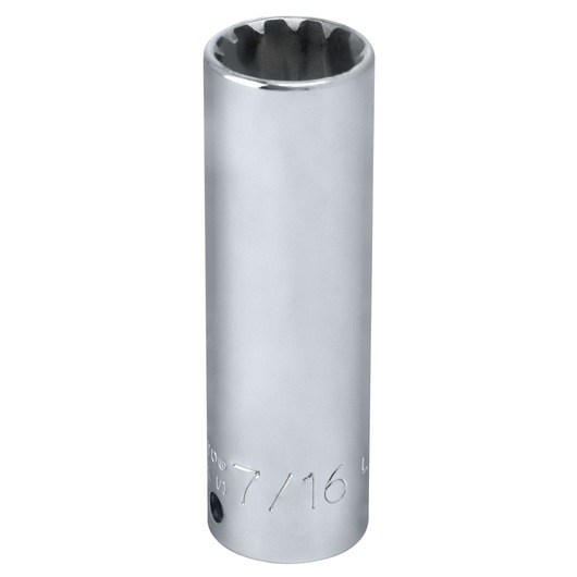 PROTO J4714DPL chrome deep socket, 7/16 inch, photography, straight front view on white background.