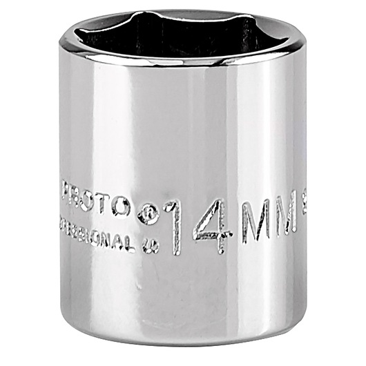 PROTO J4714M 14mm chrome socket, hex design, side view on white background.