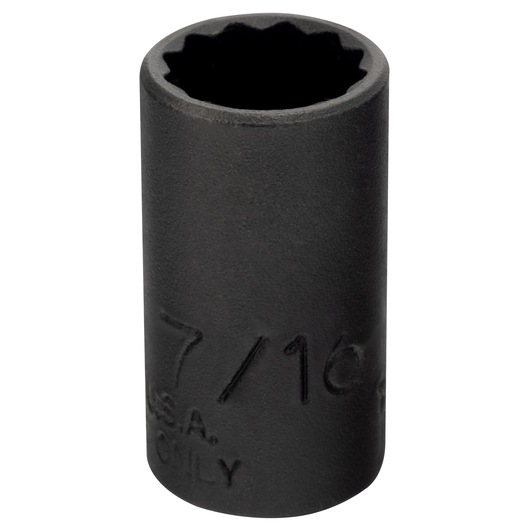 PROTO J4714TB black 7/16 inch 12-point deep impact socket, product photo on white background.