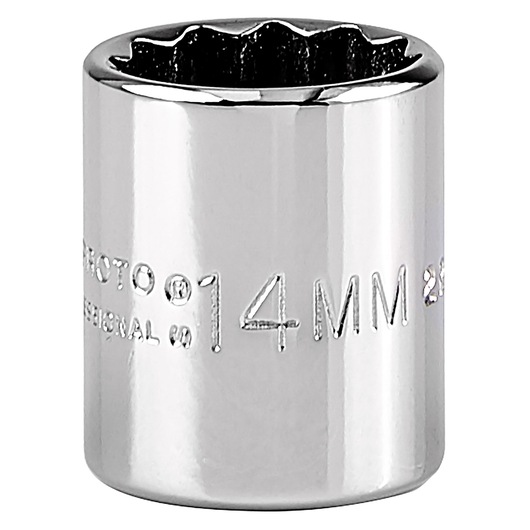 PROTO J4714TM chrome 14mm socket, front angle on white background.