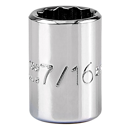 PROTO J4714T chrome 7/16 inch socket, product photography, front angle, white background