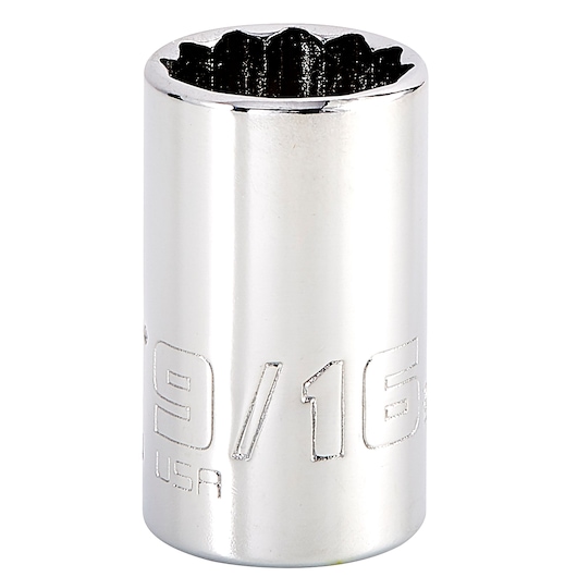 PROTO J4718N chrome 9/16-inch 12-point socket, product photo on white background, socket wrench accessory.