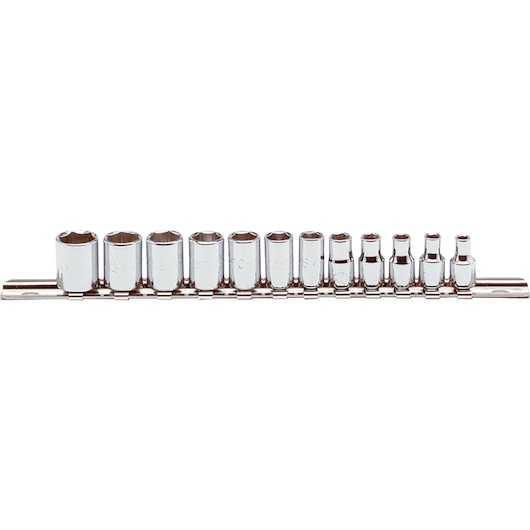 PROTO chrome socket set with rail, SKU J47200, shown from front angle on white background.