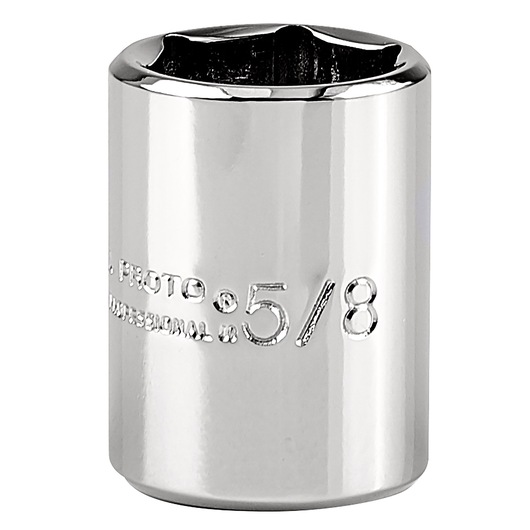 PROTO chrome socket J4720A front angle, 5/8 inch size, reflective finish, tool photography