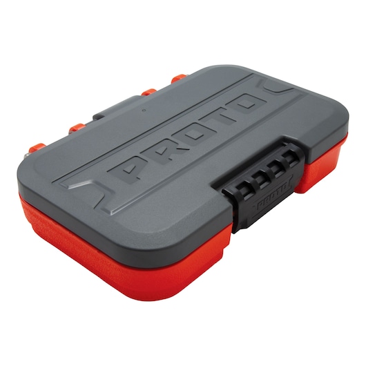 PROTO J47214S tool case, gray and red, with secure latch, angled view on white background.