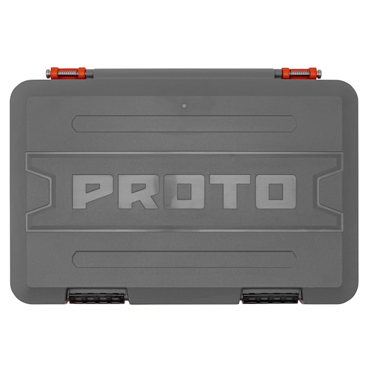 PROTO J47347AS tool case, gray plastic with embossed logo, top view on white background.