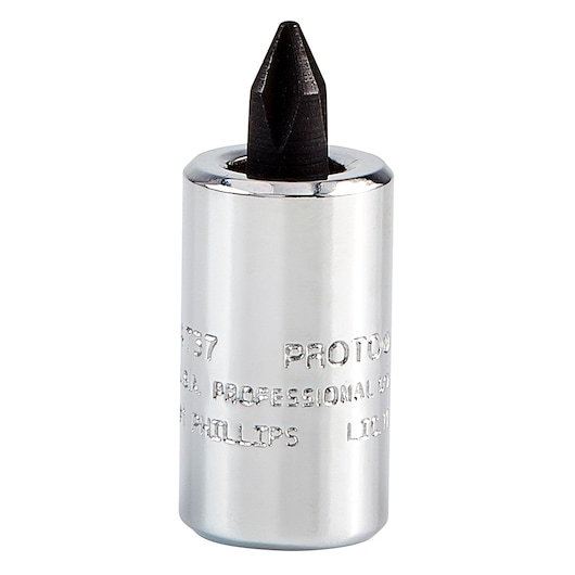 PROTO J4737 Phillips socket bit, chrome finish, front angle on white background.