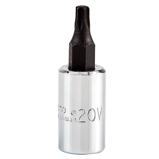 PROTO J4739-20W hex bit socket with chrome finish, vertical front view on white background.