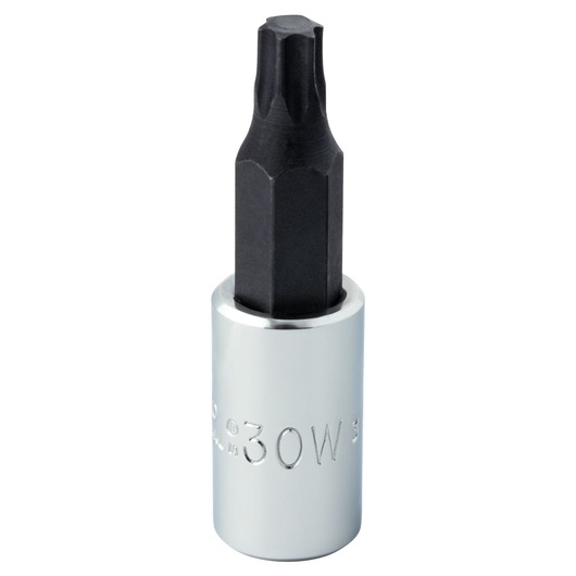 PROTO J4739-30W black and silver Torx bit socket, shown upright on white background, tool photography.