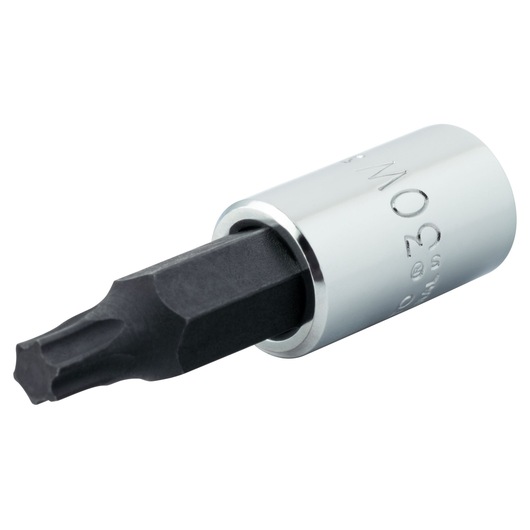 PROTO J4739-30W Torx bit socket with black tip and chrome finish, angled view on white background.