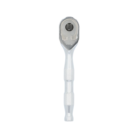 Photo of PROTO J4749MAX chrome ratchet tool, straight handle, front view on white background.