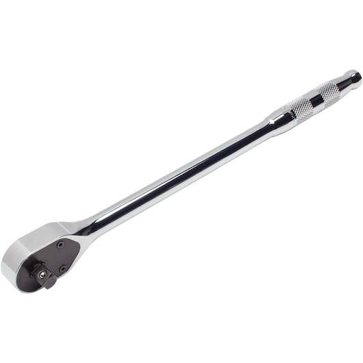 PROTO chrome ratchet wrench J4750HTC, side angle photo on white background.