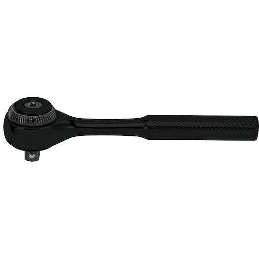 PROTO J4752FBL black knurled handle ratchet, side view, on white background.