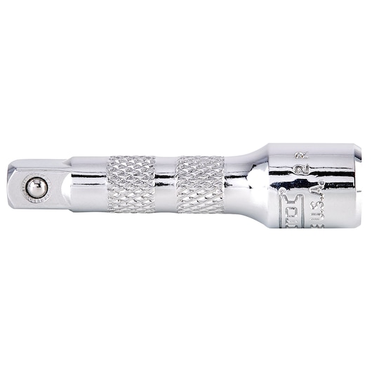 PROTO J4759 chrome knurled socket extension, side view, on white background.