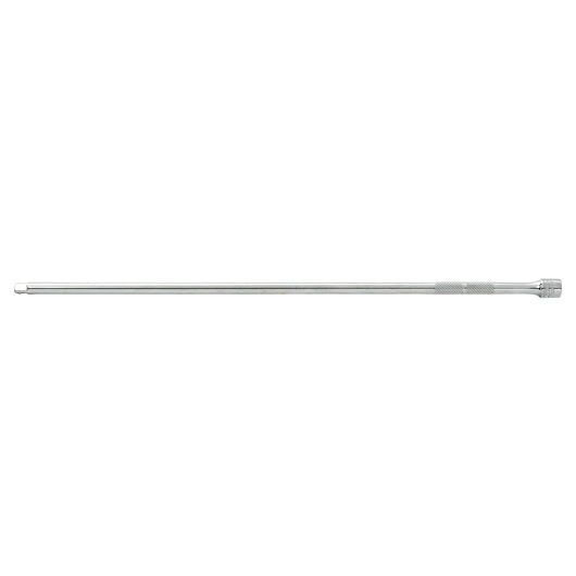 PROTO J4763 chrome long socket extension bar, knurled grip, tool photography, side angle.