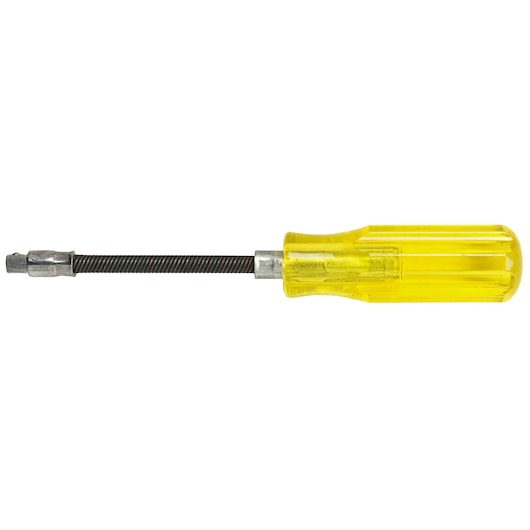 PROTO J4764 screwdriver with a yellow transparent handle and flexible black shaft, side angle, white background.