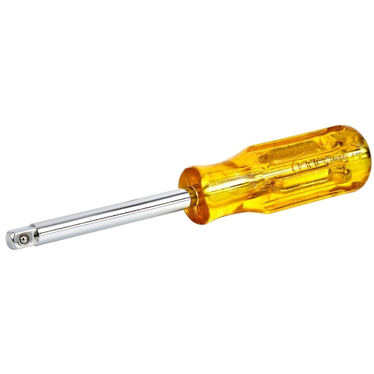 PROTO J4769 hand tool with chrome shaft and translucent yellow handle, side angle on white background.