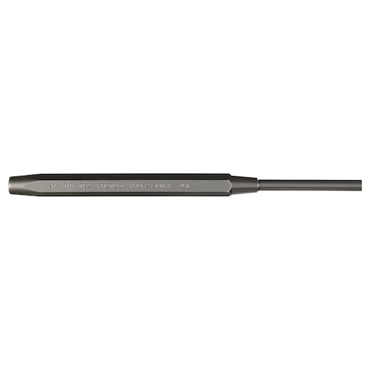 PROTO J477-16X7-32 long steel pin punch, hexagonal handle, side view on white background.