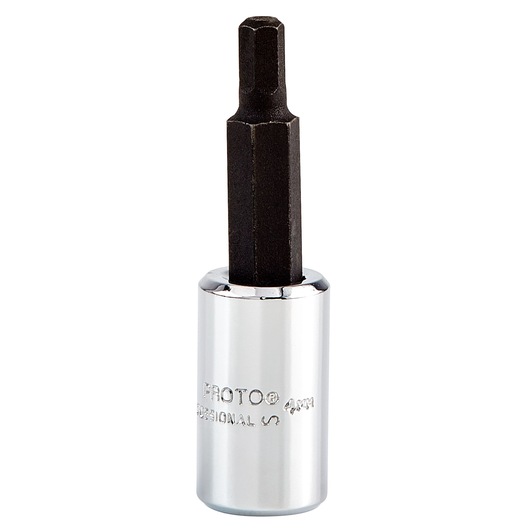 PROTO J4770-4M hex bit socket, chrome body with black hex bit, front view on white background.