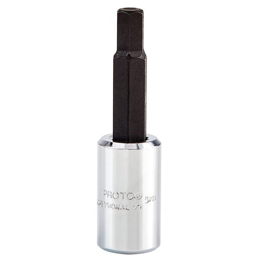 PROTO J4770-5M hex bit socket, silver and black, front angle on white background.