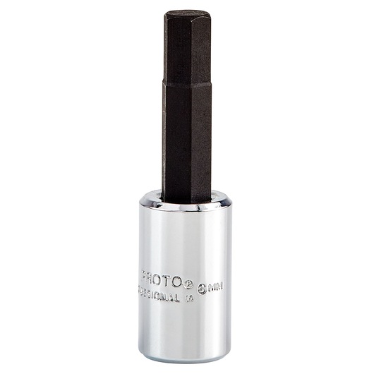 PROTO J4770-6M hex socket with 6mm black hex bit and chrome body, front angle, white background.