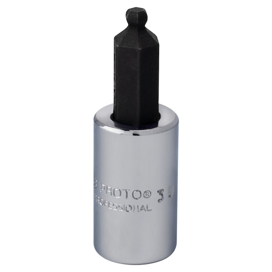 PROTO J47701-8B hex bit socket with chrome body and black hex tip, front angle on white background.