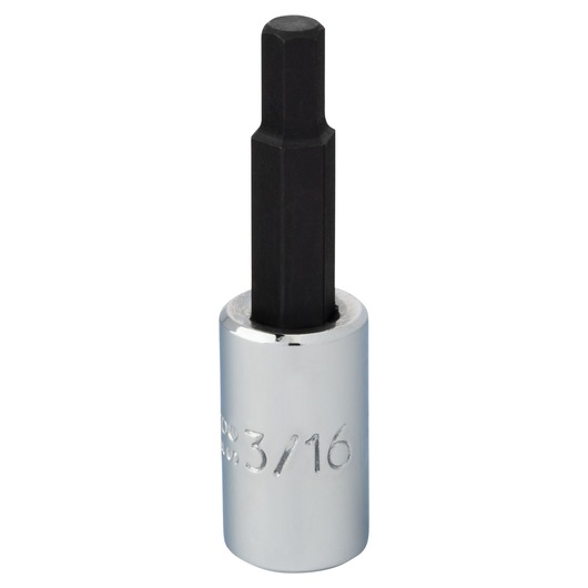 PROTO J47703/16 hex bit socket, 3/16 inch, chrome and black finish, product photography, front angle.