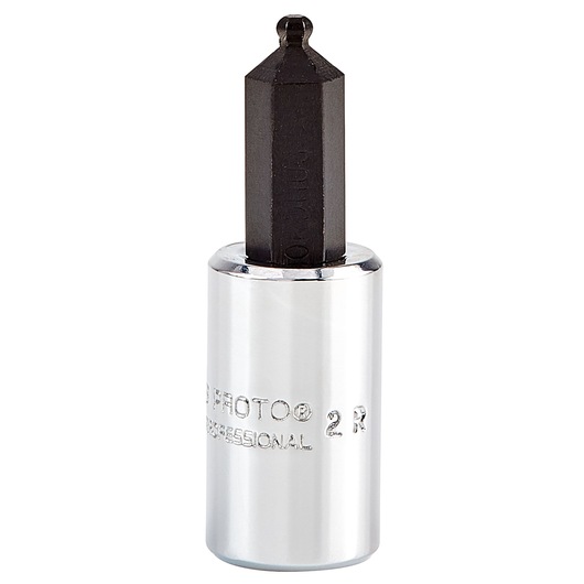 PROTO J47703-32B hex bit socket, black hex bit and polished chrome socket body, front angle on white background.