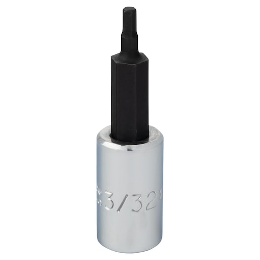 PROTO J47703-32 hex bit socket, chrome and black finish, upright angle on white background.