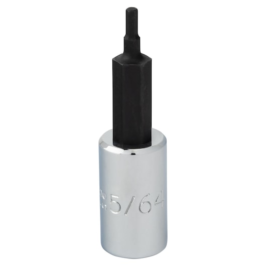 PROTO J47705/64 hex bit socket with chrome finish, hexagonal black tip, upright view on white background.
