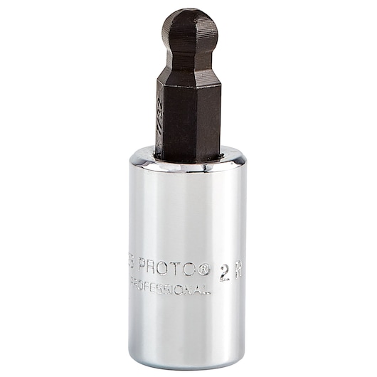 PROTO J47707-32B hex bit socket with chrome finish, upright angle on white background.
