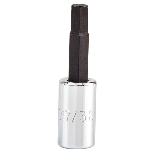 PROTO J47707-32 hex bit socket, chrome finish with black hex head, product photography on white background.
