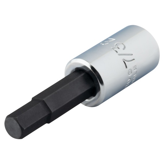 PROTO J47707/32 hex bit socket with black hex tip and chrome body, angled view on white background.