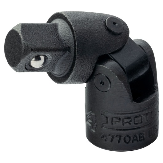 Photo of PROTO J4770AB black universal joint socket adapter at an angled view on white background.
