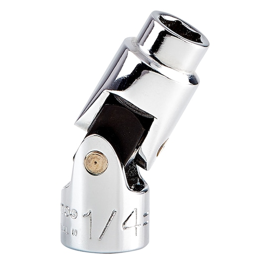 Photo of PROTO J4771A chrome universal joint socket adapter, 1/4 inch drive, angled on white background.