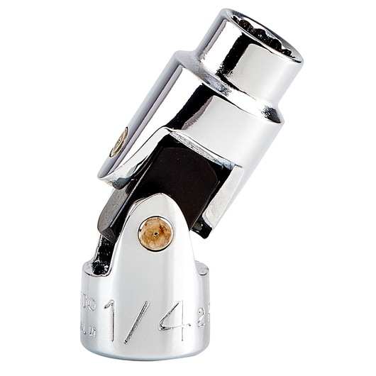 PROTO J4771TA chrome universal joint socket adapter, 1/4 inch drive, side angle on white background.