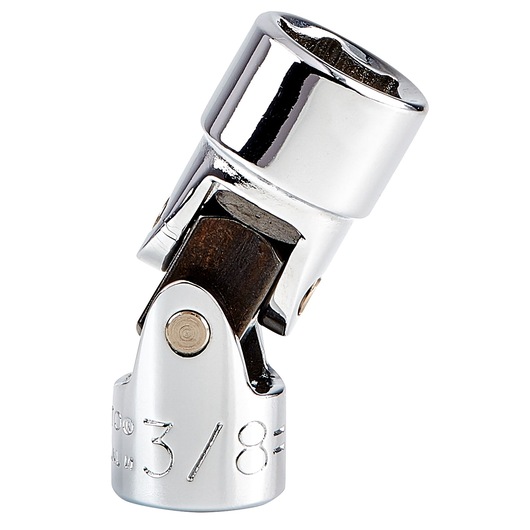 PROTO J4773A chrome universal joint socket adapter, 3/8 inch drive, photography, angled on white background.