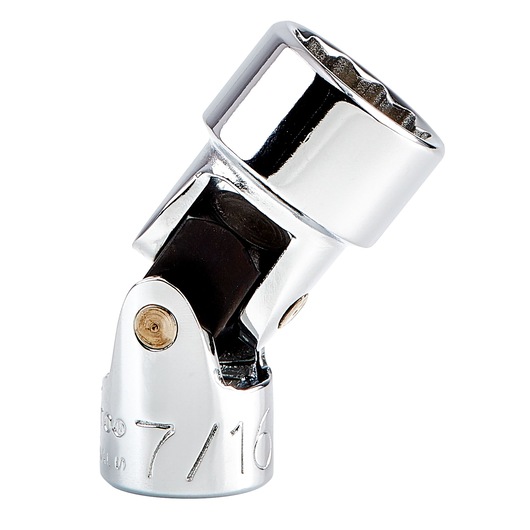 PROTO J4774TA chrome universal socket, 7/16 inch, angled view on white background.