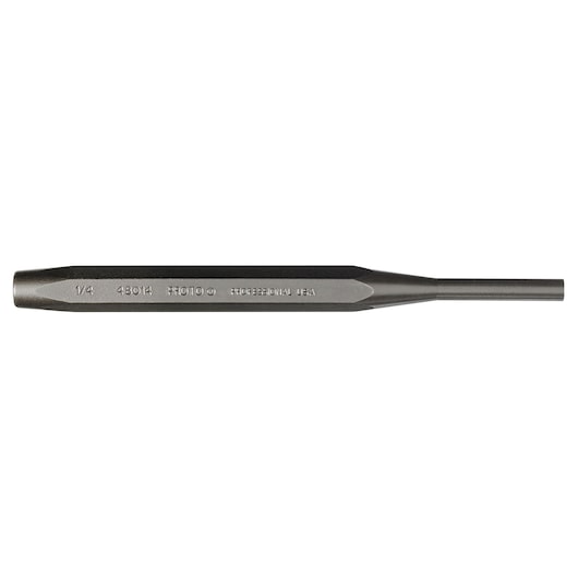 PROTO J48014 steel pin punch tool, hex body, 1/4 inch size, side view on white background.