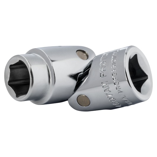 PROTO J4807AM chrome universal joint socket, photography of tool on white background, angled view.