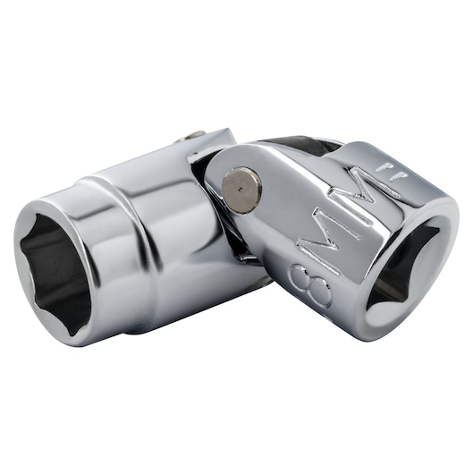 PROTO J4808AM chrome-finish 8mm universal joint socket, close-up angle on white background.