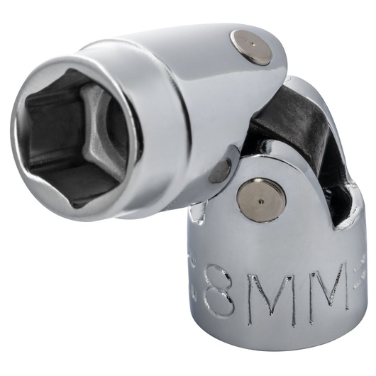 Photo of PROTO 8mm universal joint socket, chrome finish, SKU J4808AM, tool close-up on white background.