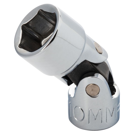 PROTO J4810AM chrome flexible 10mm socket on white background, close-up of angled universal joint tool.