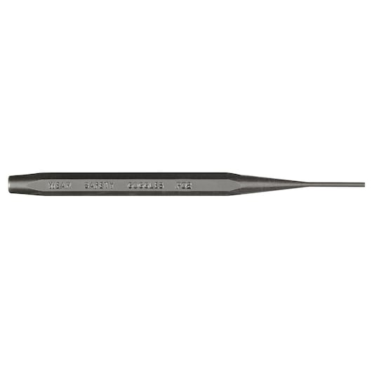 PROTO J48116 steel pin punch tool, hexagonal body, photography on white background, side view.