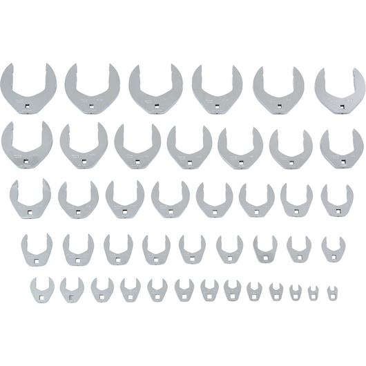 PROTO J49001CF chrome crowfoot wrench set, 36 pieces, front angle, displayed on white background.