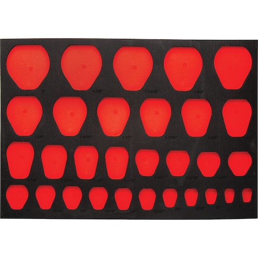 PROTO J49002F wrench organizer tray, black foam with red cutouts, top-down angle.