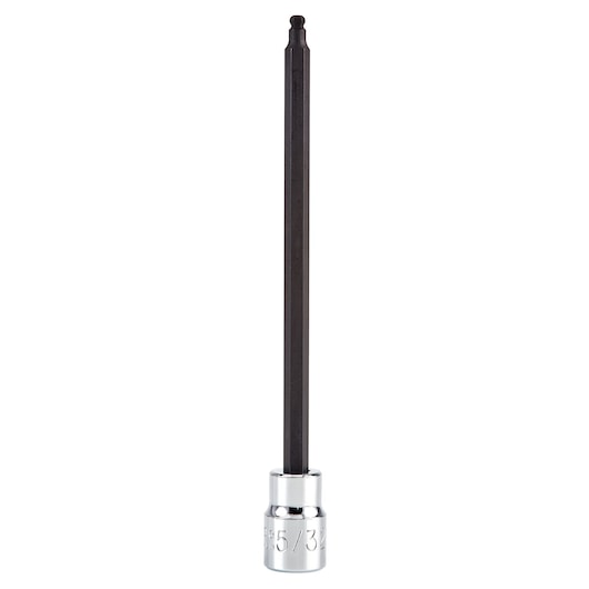 PROTO J4905BD hex bit socket with chrome base and long black hex shaft, front angle on white background.
